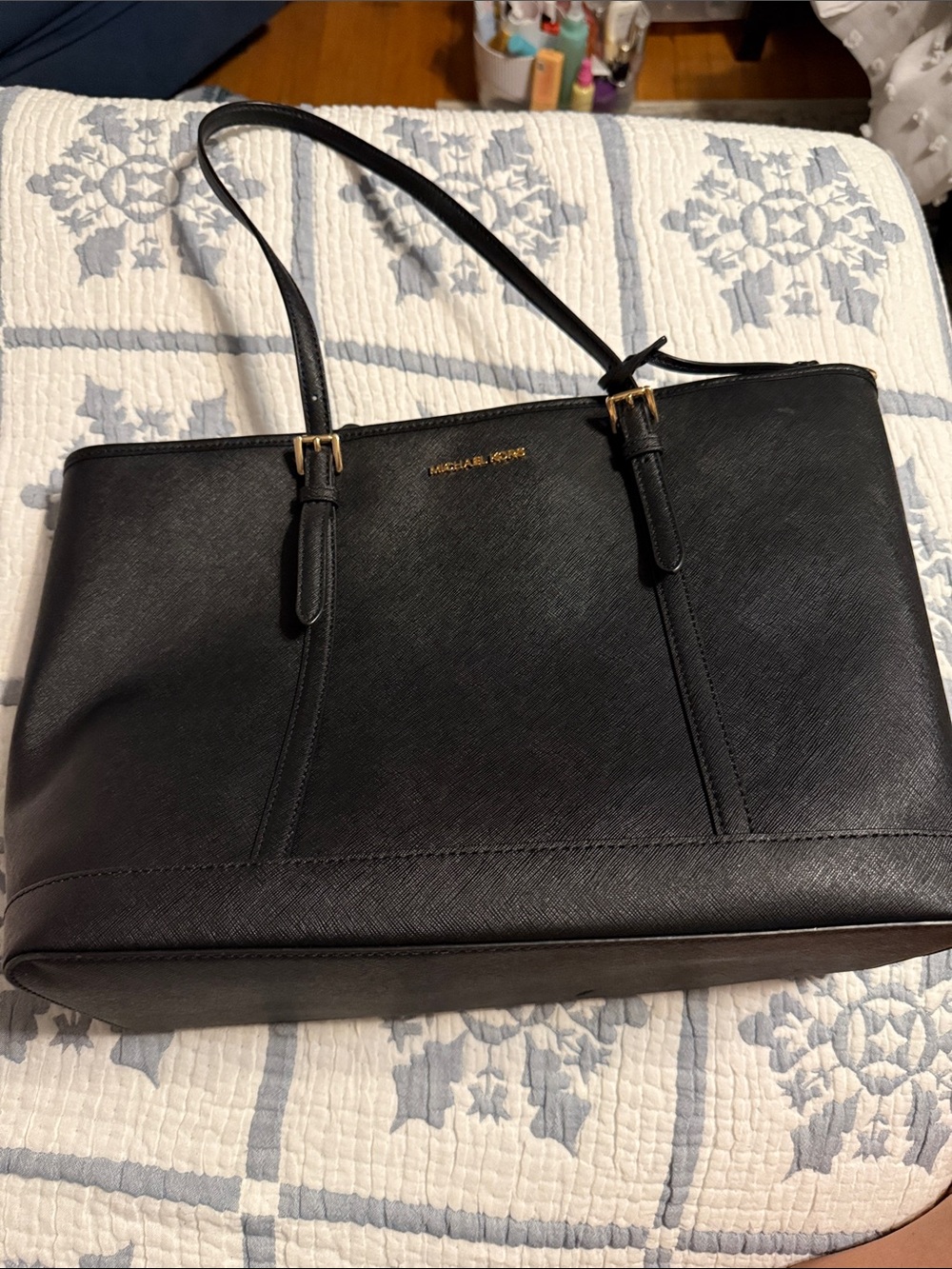 Michael Kors Black Saffiano Tote with Gold Hardware